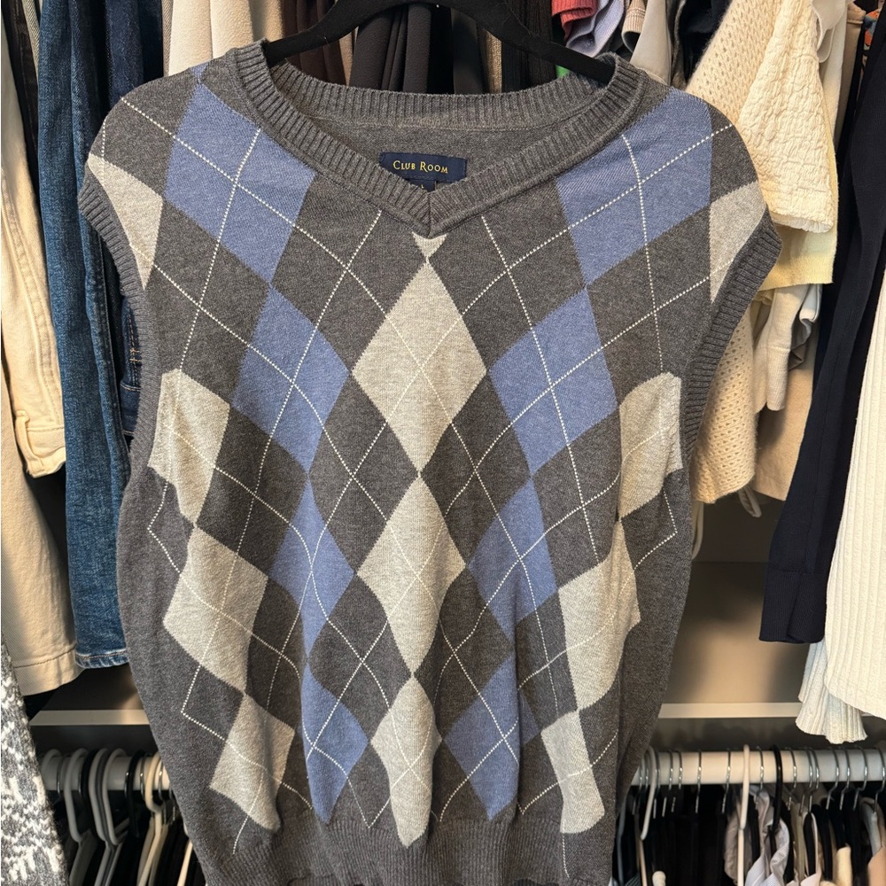 Club Room Gray and Blue Crewneck Argyle Sweater